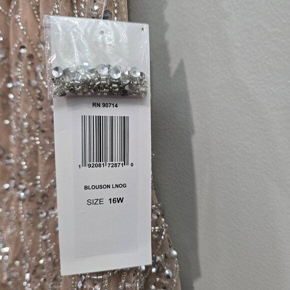 Pisarro Nights Beaded Mother of the Bride Blouson Maxi Dress Blush 16W - Picture 7 of 10